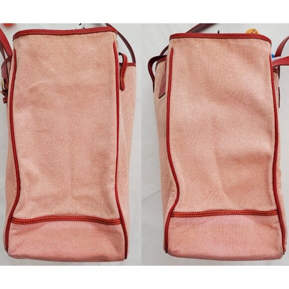 Dooney & Bourke Large Red Tweed Canvas Carry-All Tote Leather Handles & Accents - Picture 15 of 15